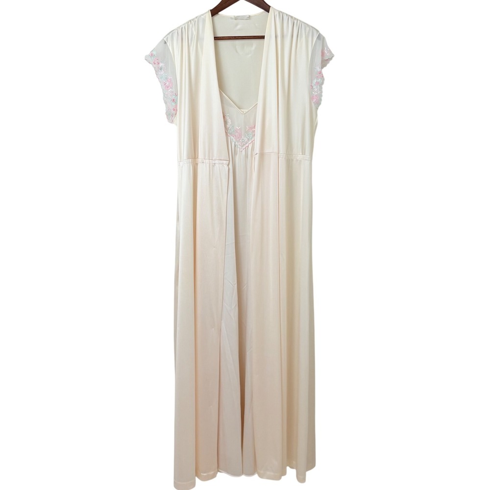 VTG‎ Nightgown and Robe Strappy Maxi Floral Cottage Boudoir Feminine Size S FLAW